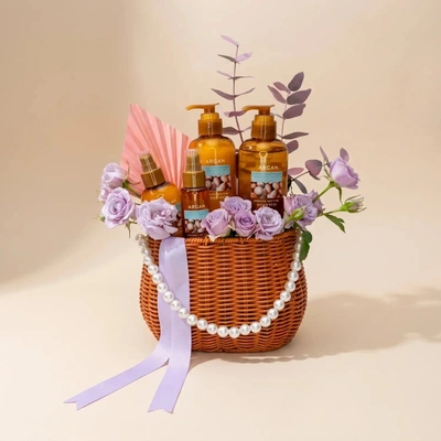 Lavender Bliss Argan Oil Spa Gift Basket with Hair Care Set