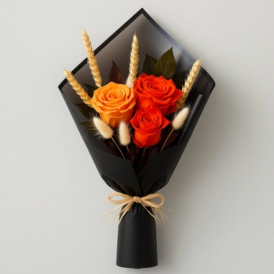 Whispers of Forever: Elegant Orange and White Dried Flower Bouquet