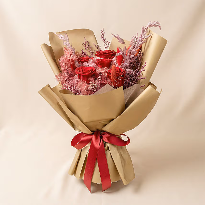 Valentines Preserved Roses 2 in 1 bouquet with built-in vase