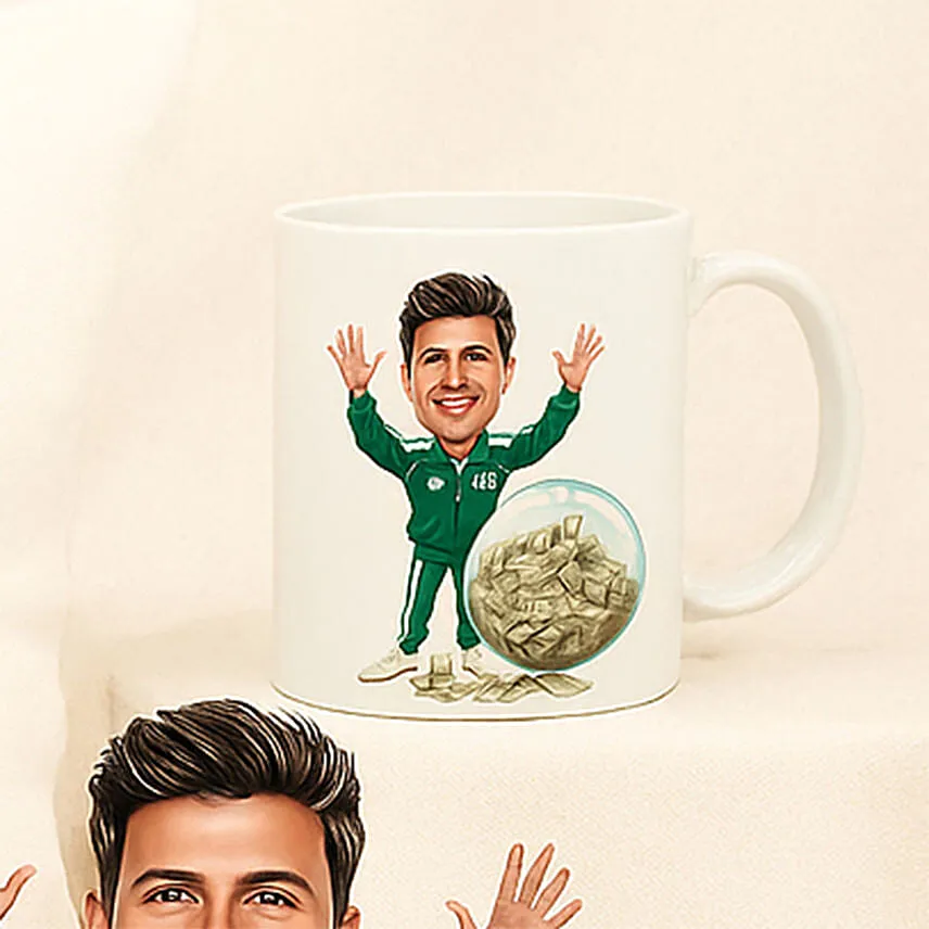 Personalised Caricature Style Green Tracksuit No. 456 Gift Set
