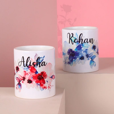 Elegant Personalized Name Couple Mugs - Set of 2 Ceramic Cups