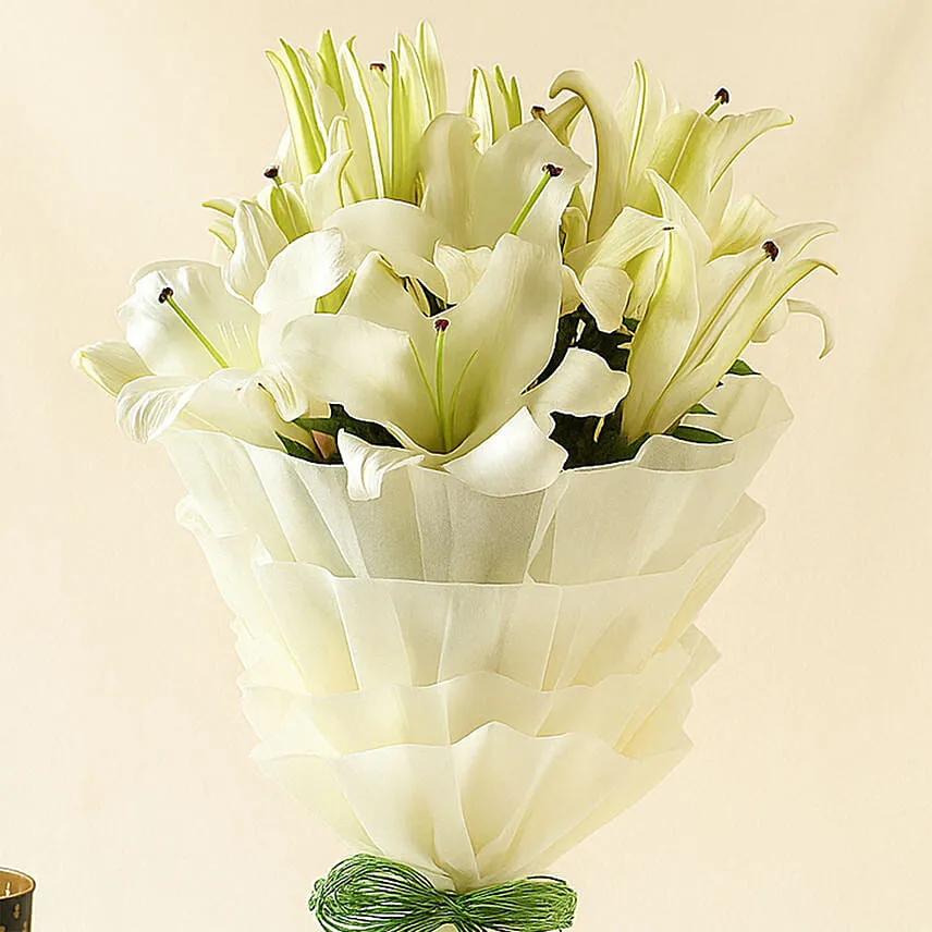 5 Serene White Oriental Lilies Bouquet
