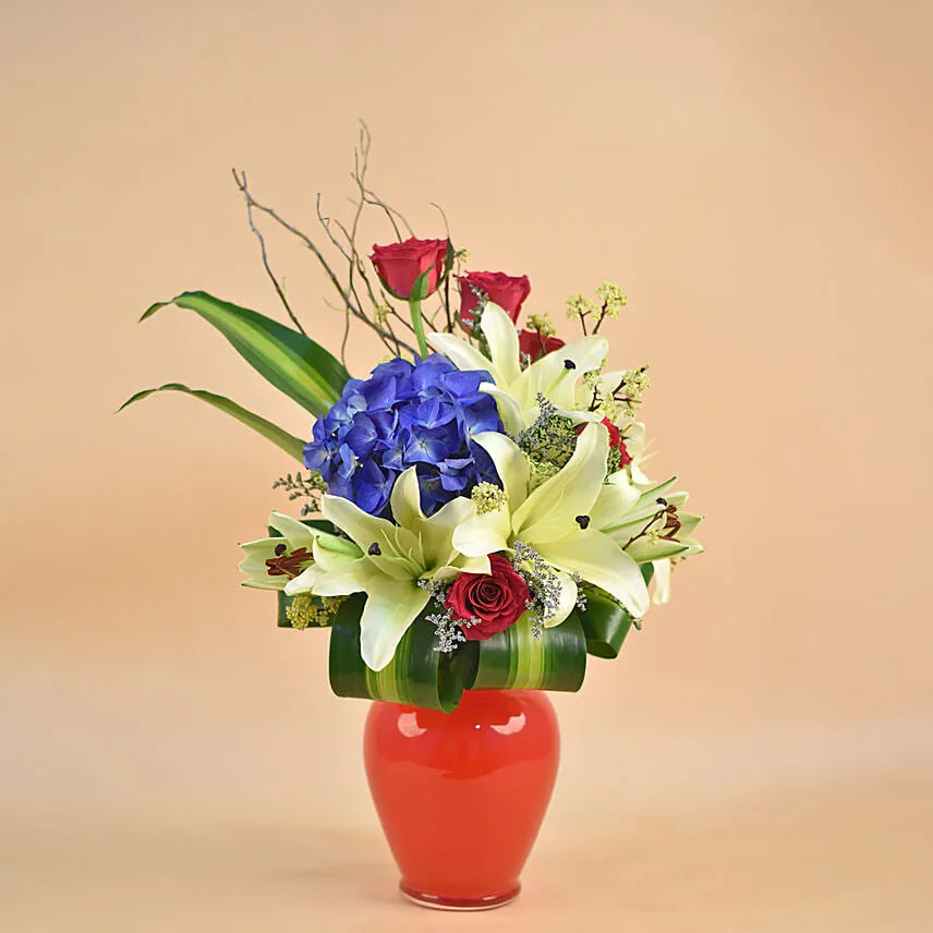 Charismatic Flowers Red Vase
