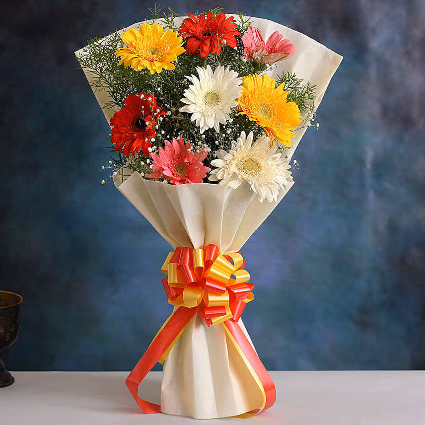 Mixed Brilliance Gerbera Blossoms with Birthday Balloon