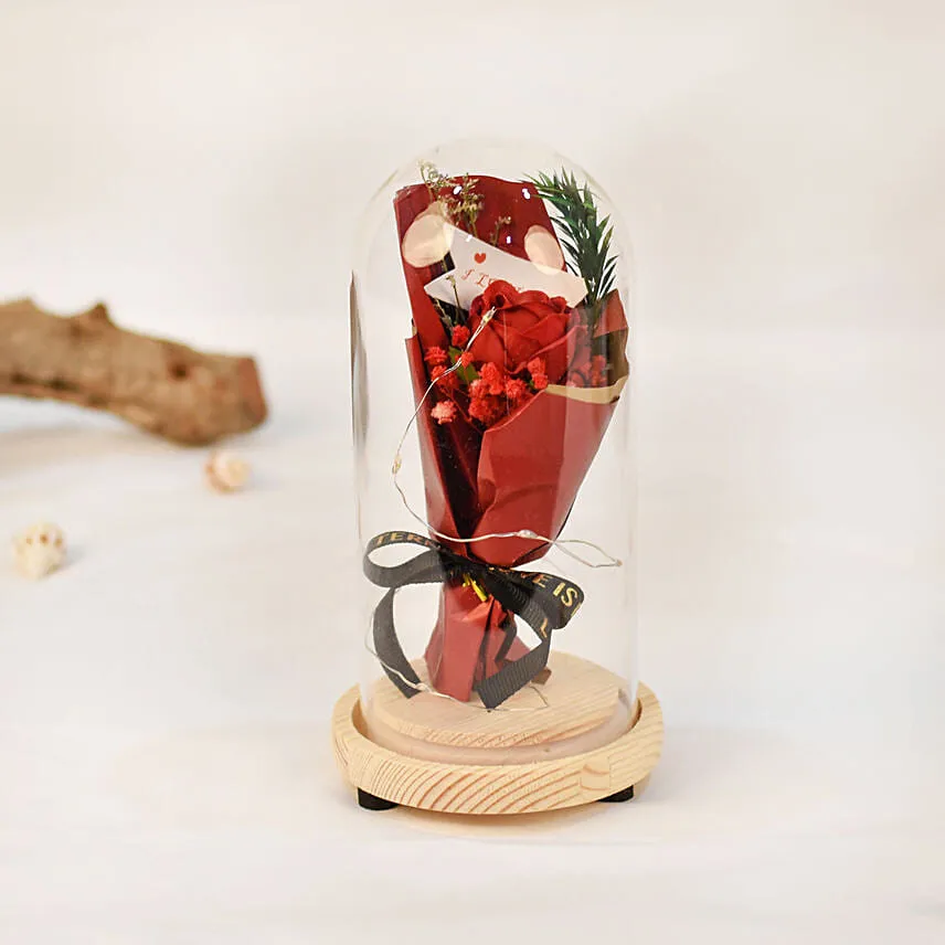 Red Rose Soap Flower with LED Dome
