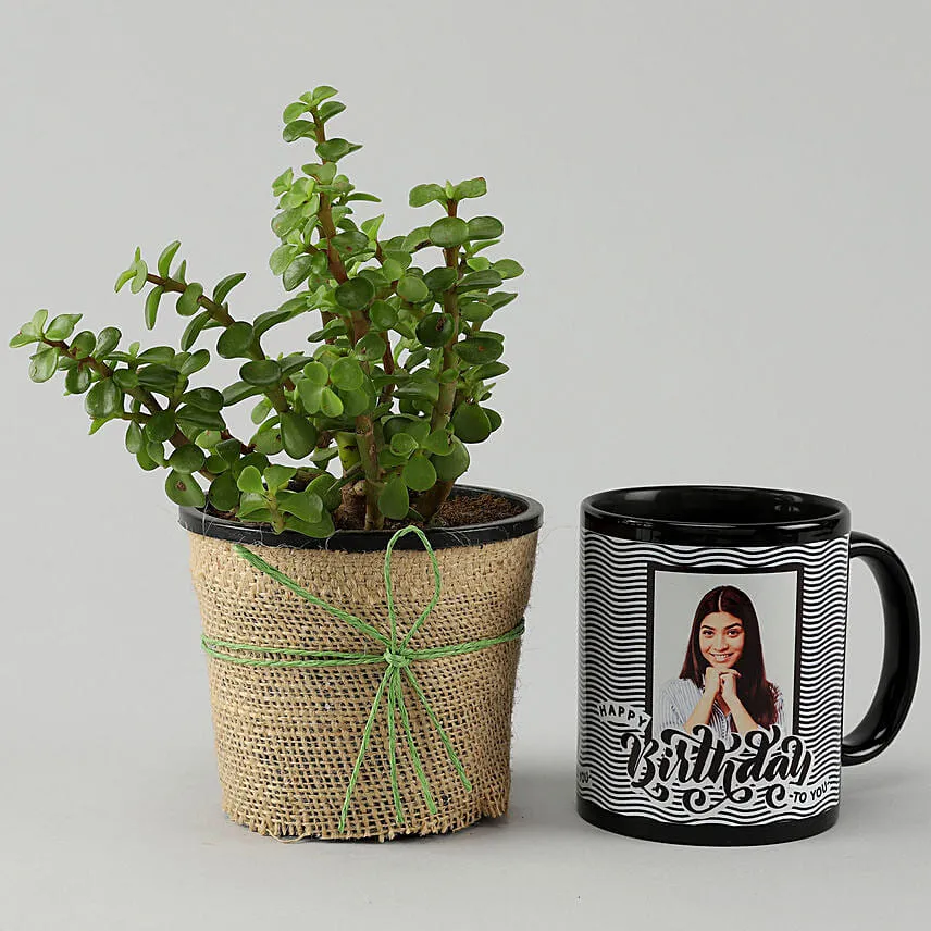 Jade Plant Personalised Black Bday Mug