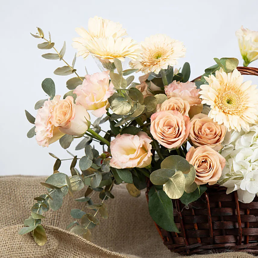 Fuzzy and Beautiful Flowers Basketwith Cake