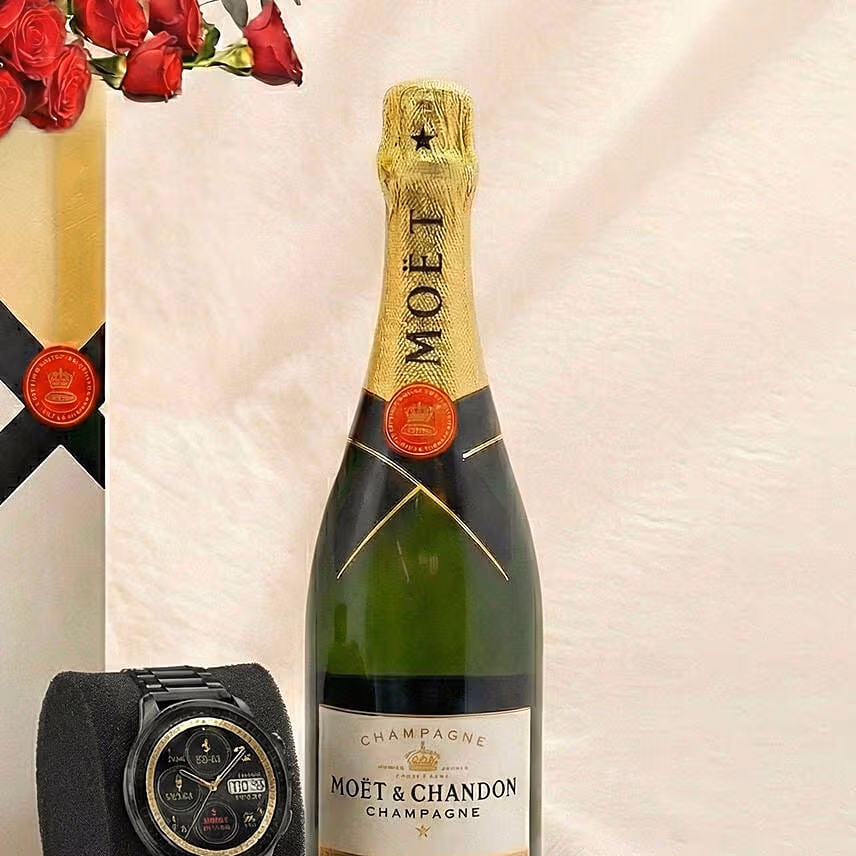 Wine, Roses and Watch Gift for Him