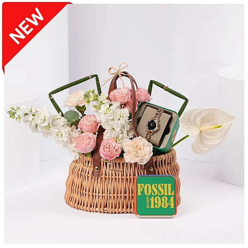 Fossil Gold Tone Watch Gift basket for Her