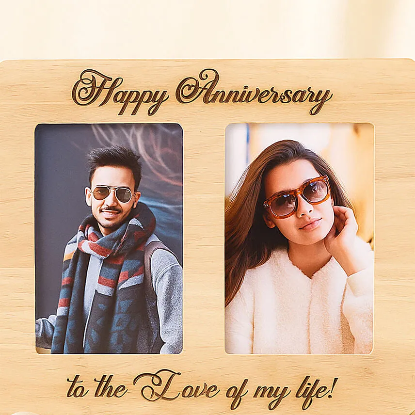 personalised happy anniversary wooden photo frame