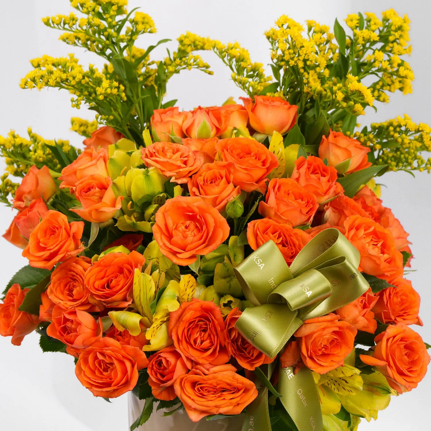 Otantik Home - Elegant Medium Decorative Vase with Orange Roses - Ivory & Gold