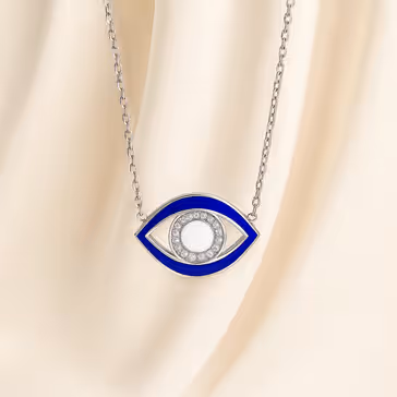 Elegant Blue Eye Guardian Necklace Set with Luxurious Purple Roses Arrangement