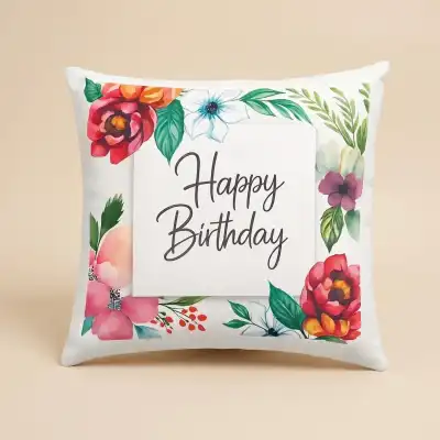 Floral Happy Birthday Wishes Cushion
