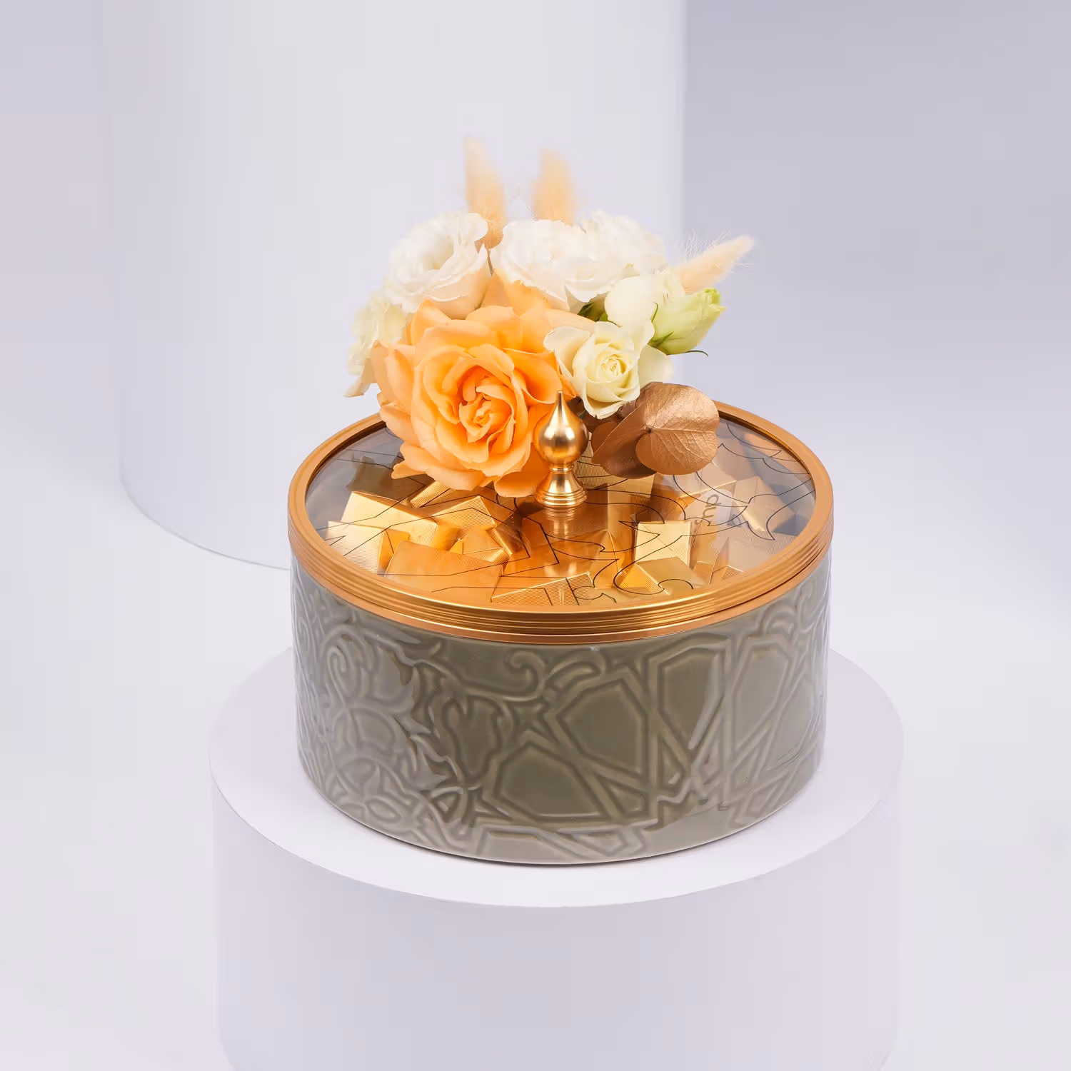 Otantik Home - Gray Chocolate Bowl with Flowers