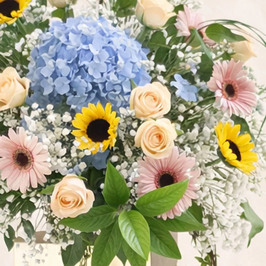 Mixed Flowers Golden Stand