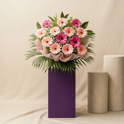 Light N Dark Pink Gerberas Flower Stand