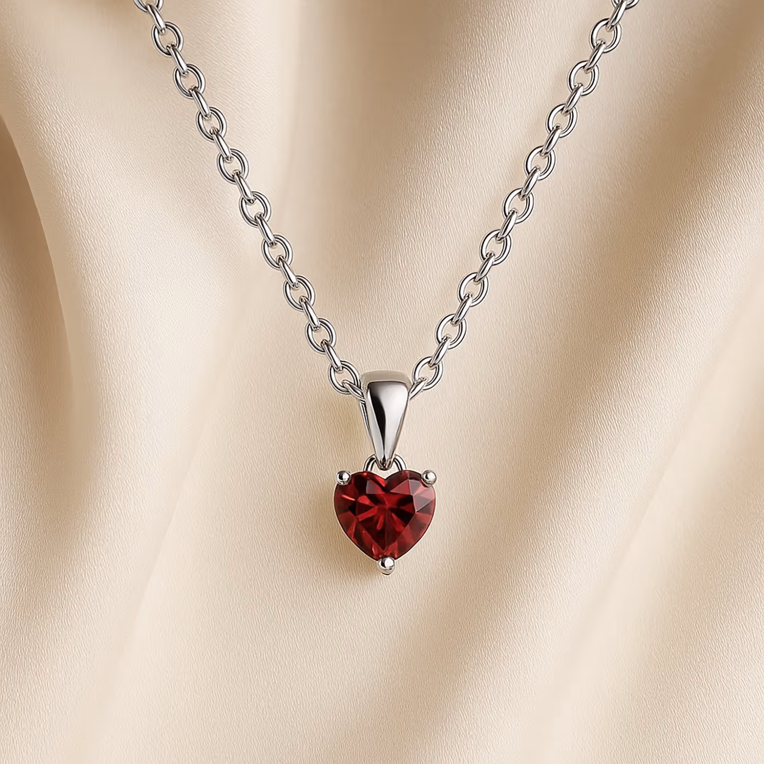 Elegant Heart Red Crystal Sterling Silver Necklace