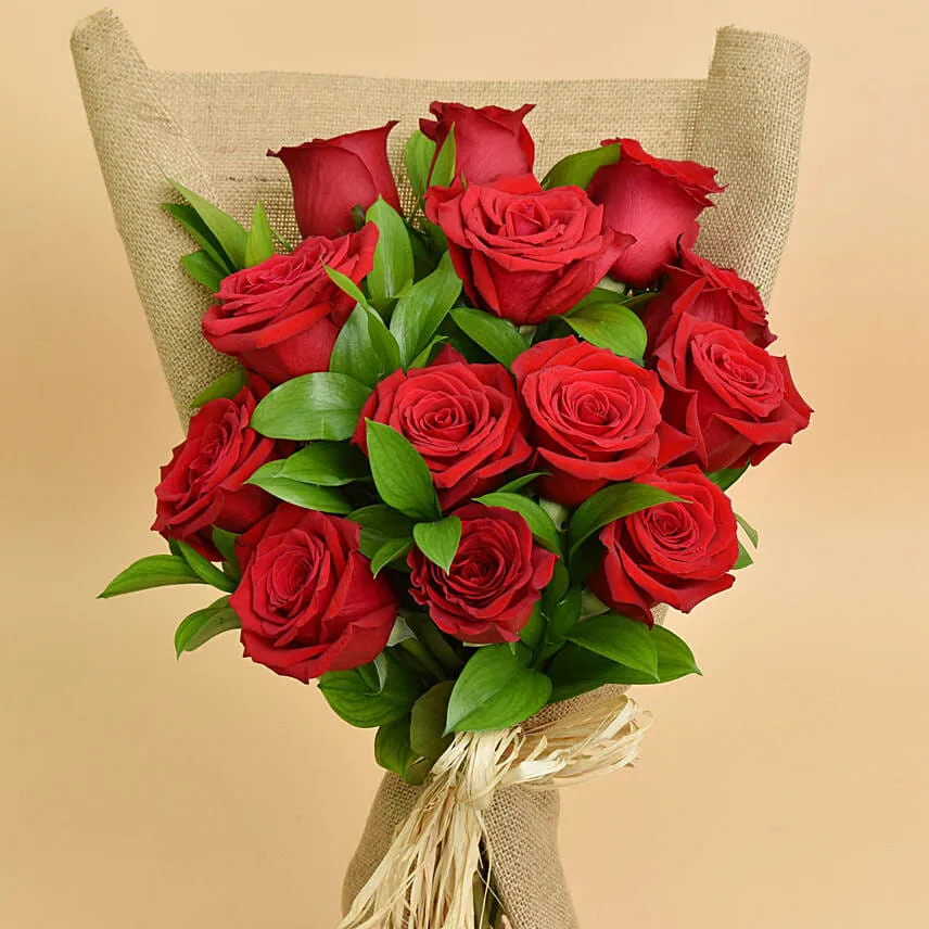 12 Valentines Red Roses Bouquet With I Love You Table Top For Valentines Day
