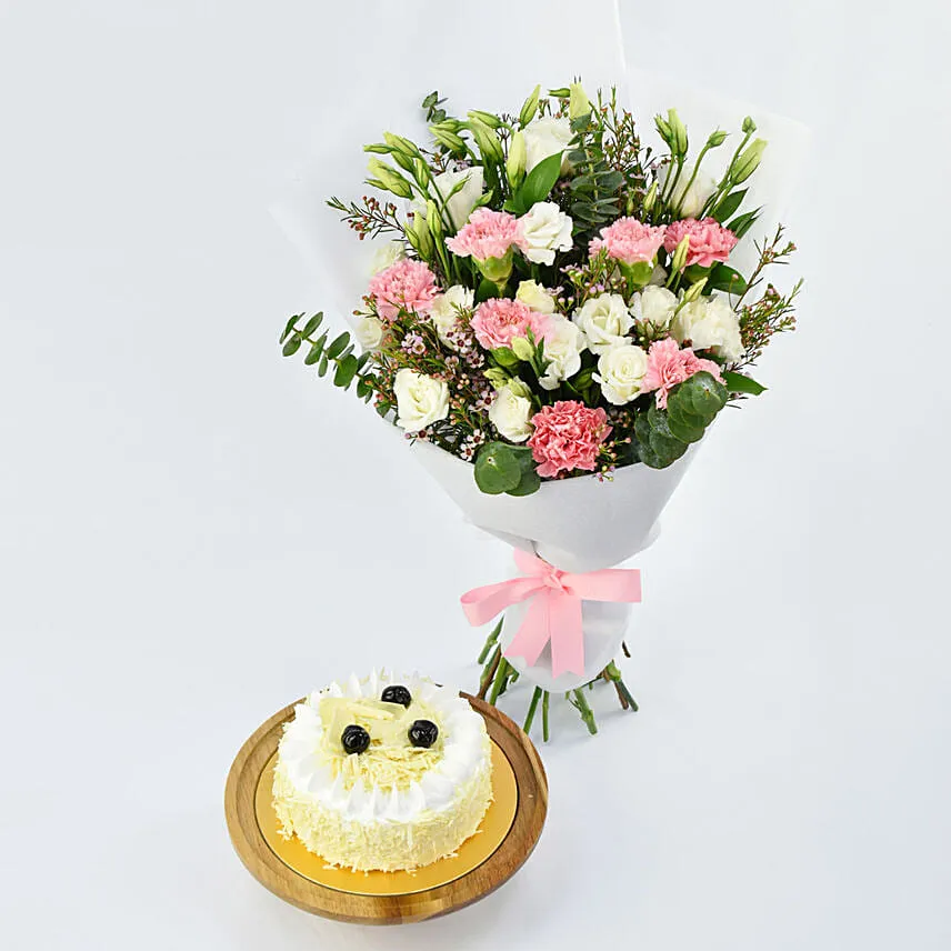 Sugar Free White Forest Cake and Flowers