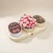 Elegant Crescent Bloom with Gourmet Chocolate Selection