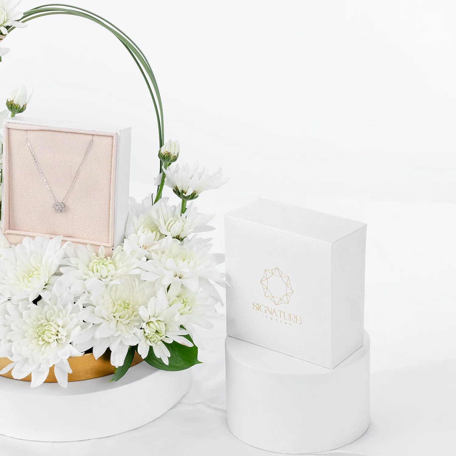 Elegance Redefined: Floral Aura with Diamond Heart Necklace