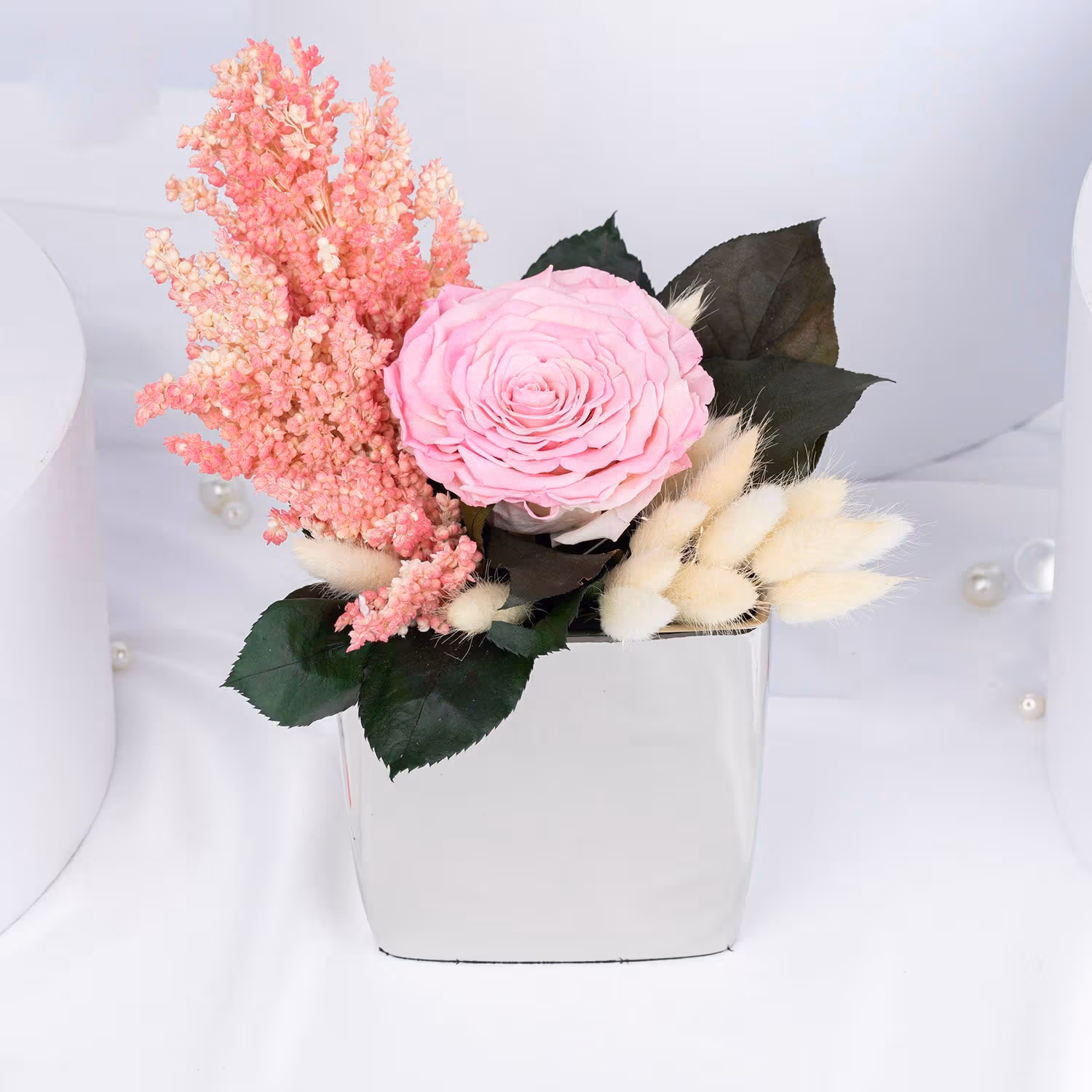 Timeless Pink Radiance | Luxurious Forever Rose in Silver Vase