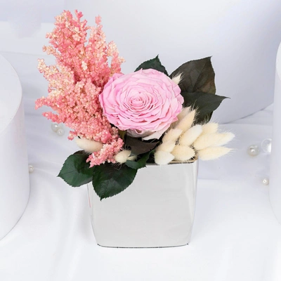 Timeless Pink Radiance | Luxurious Forever Rose in Silver Vase