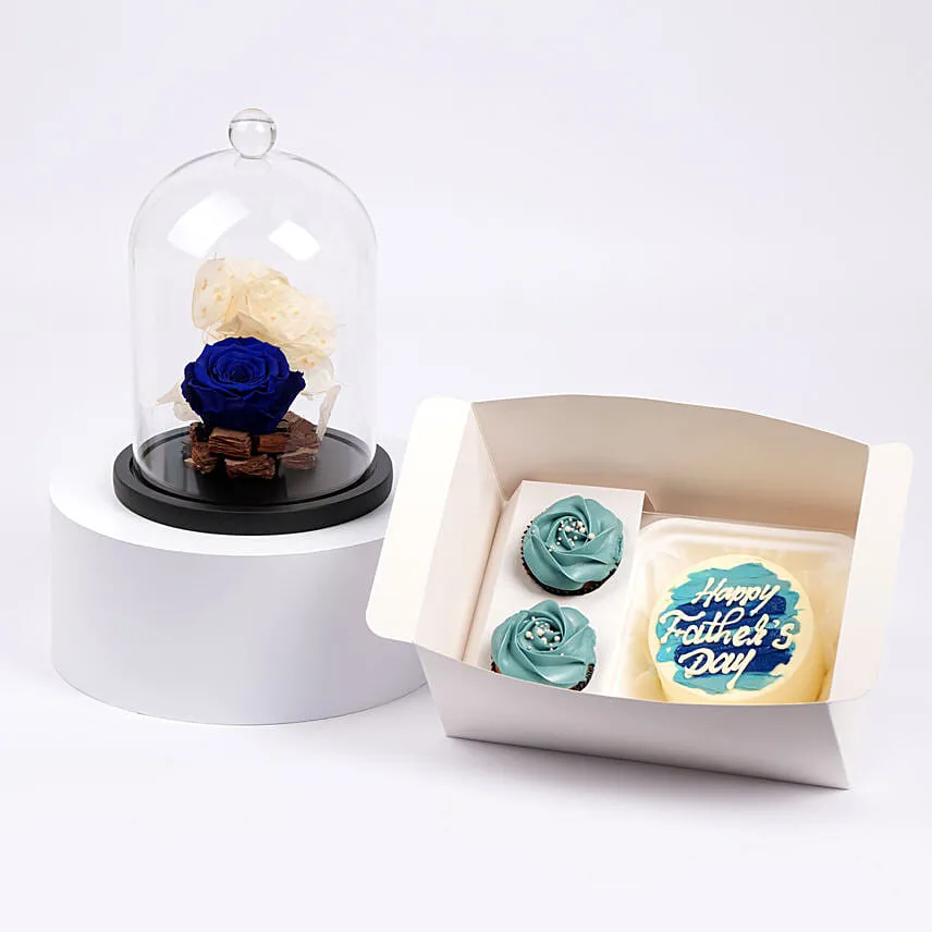 Fathers Day Bento Cake and Cupcakes with Forver Rose