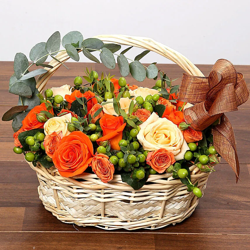 Peach and Orange Rose Basket