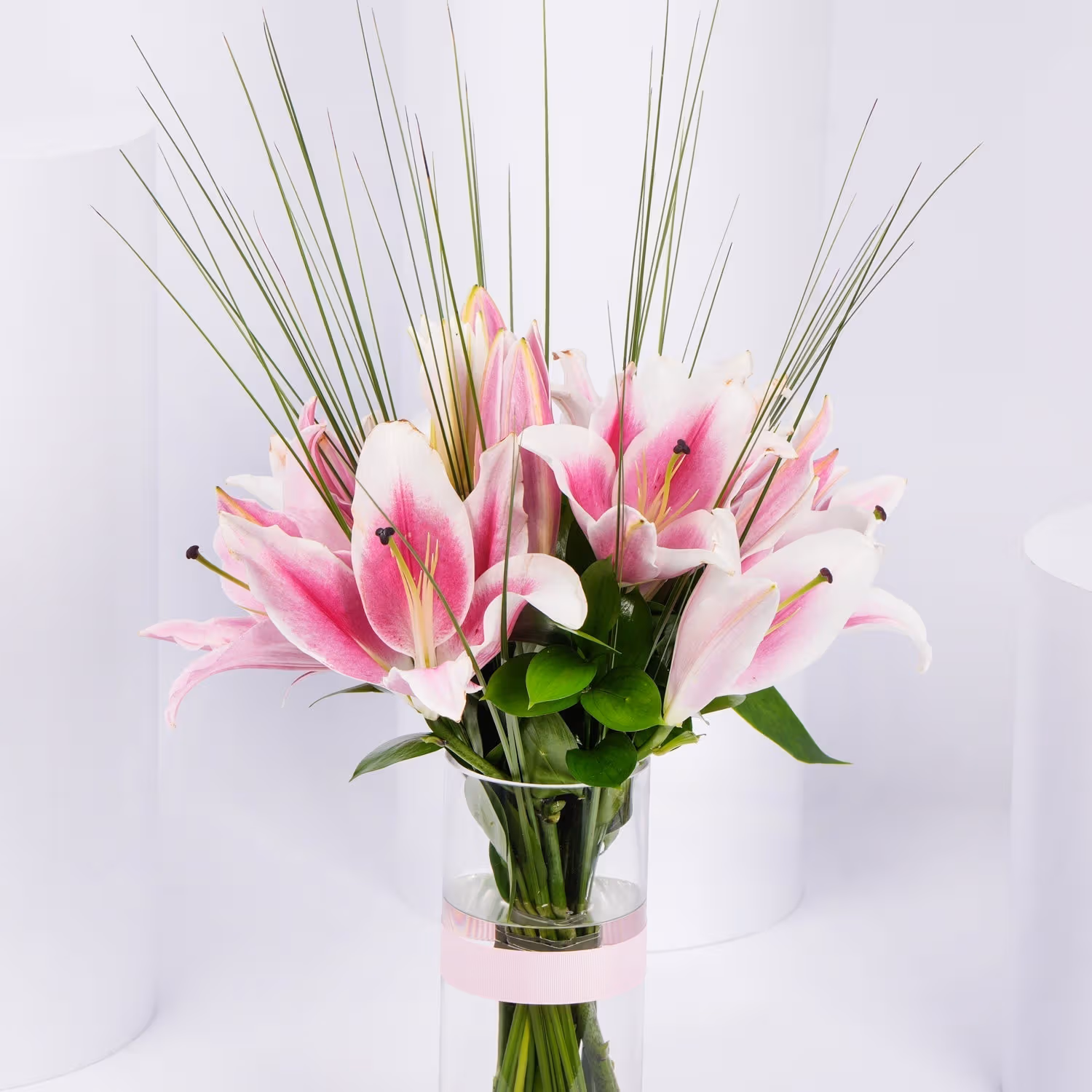 Elegant Eid Mubarak Lily Arrangement in Glass Vase