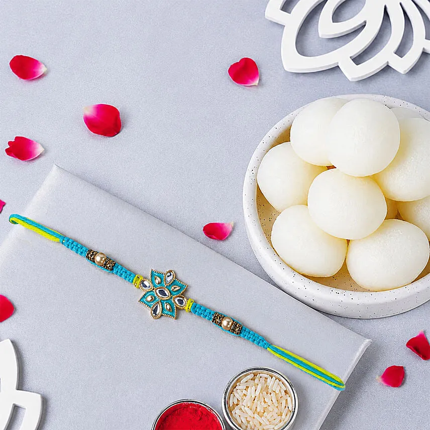 Sneh Ethinic Blue Meenakari Rakhi with Rasgulla