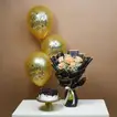 Elegant Peach Rose Bouquet with Black Forest Cake and Birthday Balloons