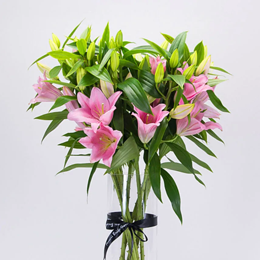 Serene Pink Oriental Lilies Vase Arrangement