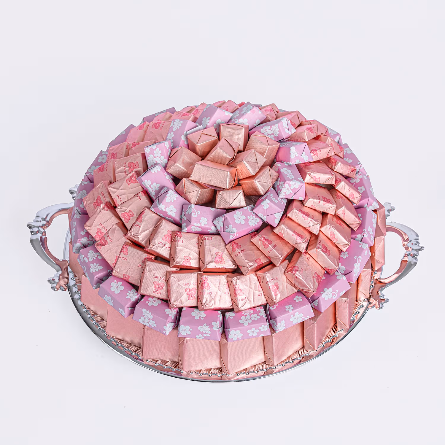 Deluxe 'It's a Girl' Belgian Chocolate Selection on Elegant Silver Tray