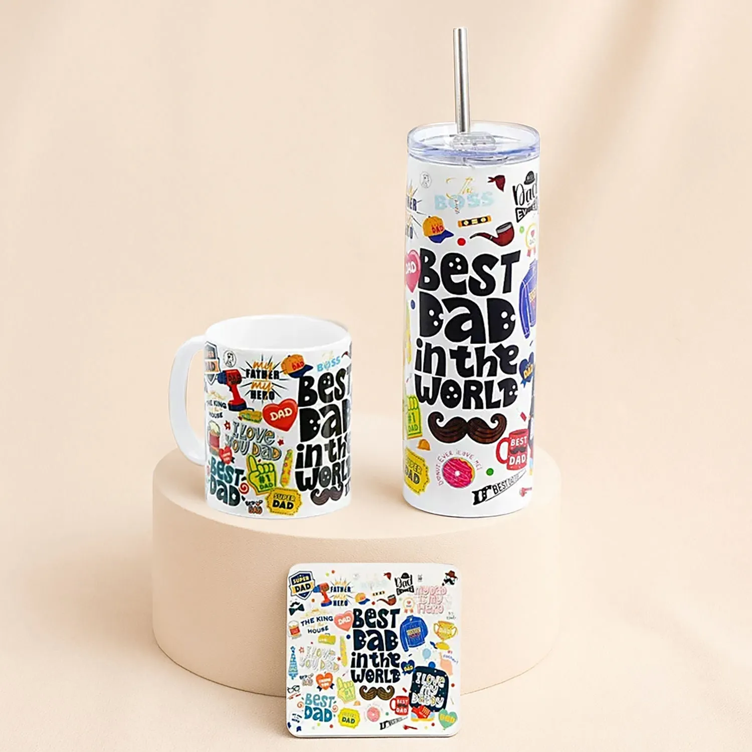 Best Dad pre-printed cup, flask and coaster set