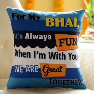 Fun Bhai Printed Cushion - Colorful Friendship Gift for Brothers