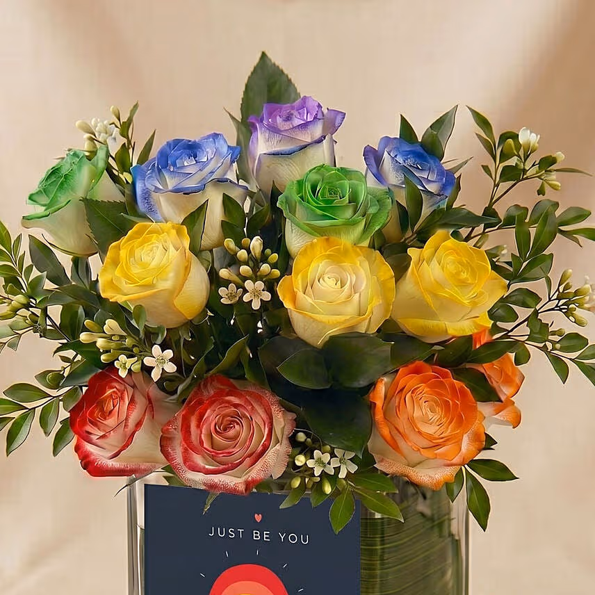 Just Be You - Rainbow Roses  Vase Arrangement