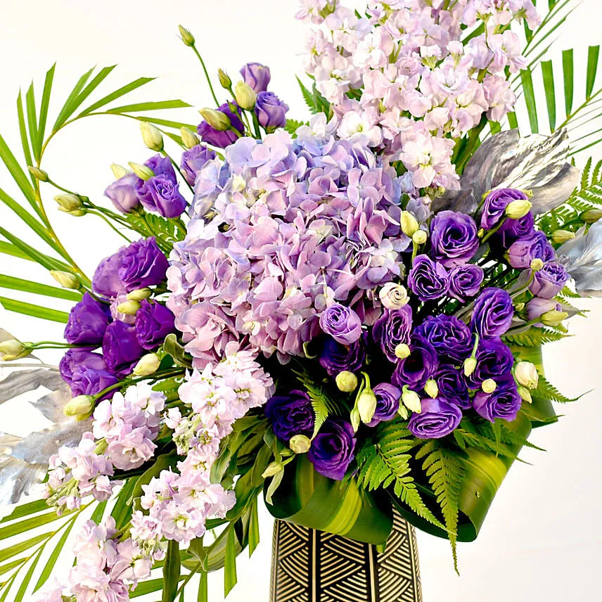 Purple Flowers Arrangement in Premium Vase