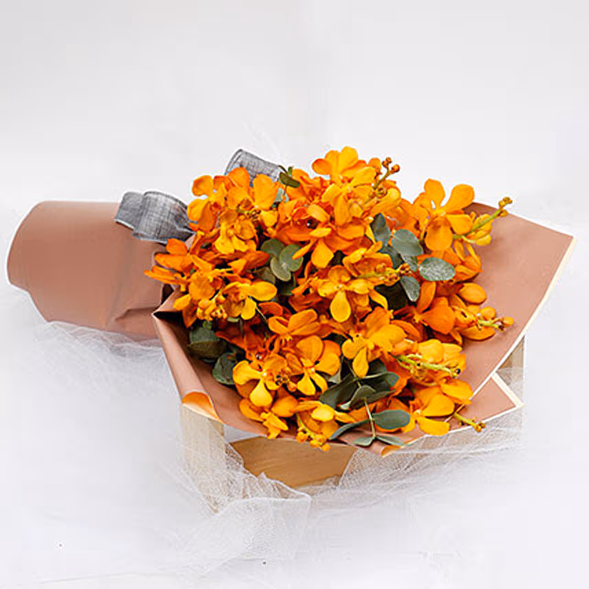 10 Orange Mokara Orchids Bunch
