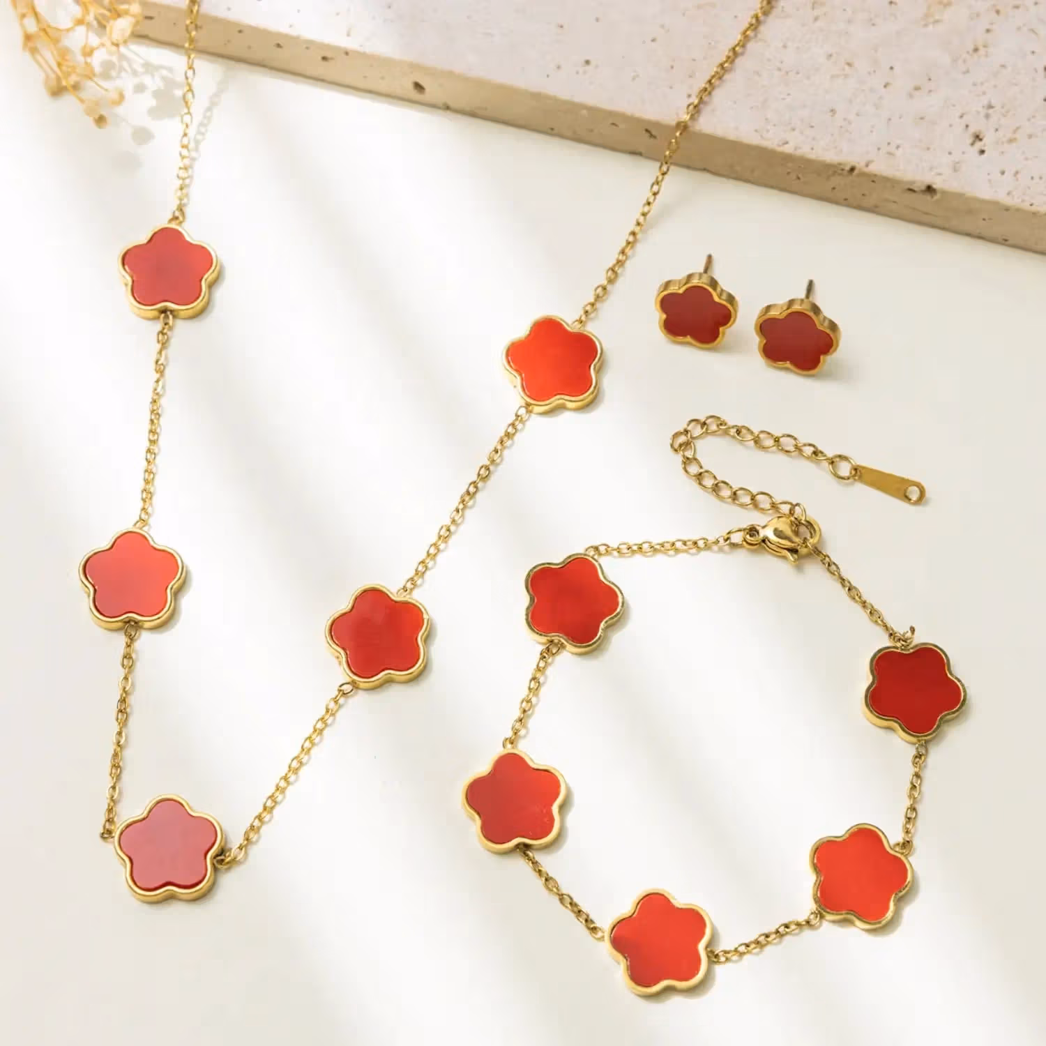 Timeless Elegance: Pink Forever Rose & Crimson Clover Jewelry Set for Mom