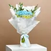 Elegant Blue-Tinted White Roses with Decadent Triple Chocolate Cake Surprise