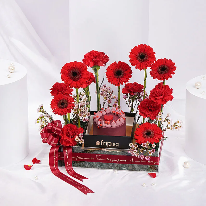 Valentine's Day Cake & Flower Arrangement
