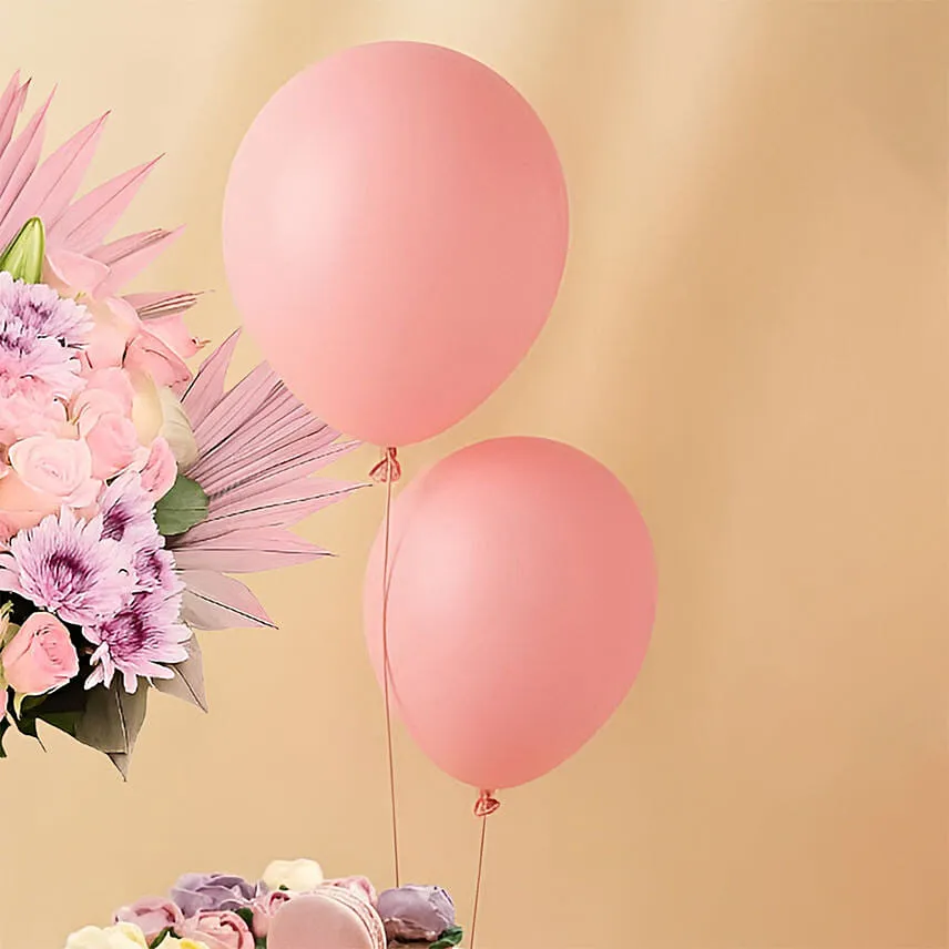 Pink Flowers Bouquet Cake & Balloons