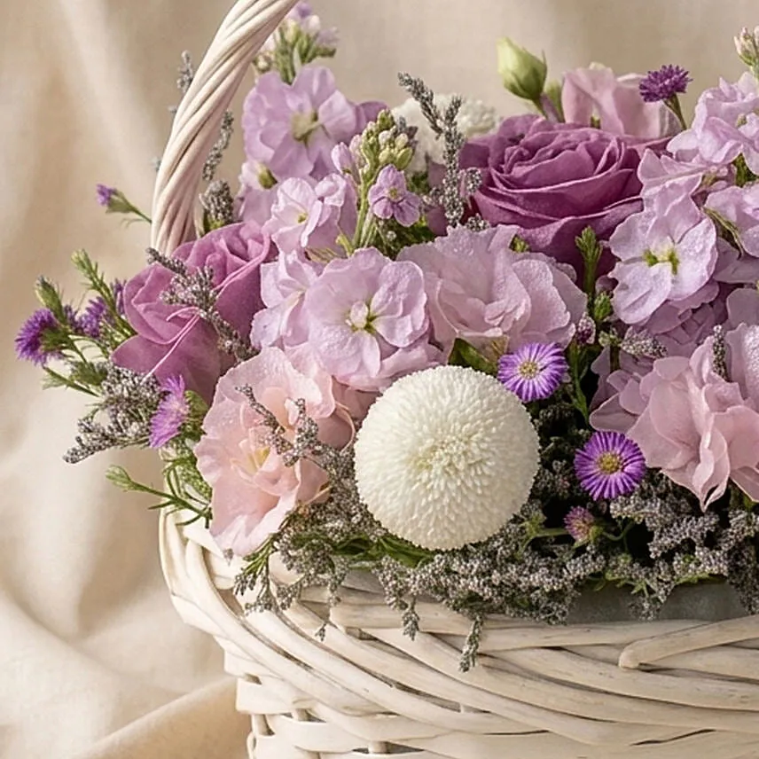 Enticing Mixed Flowers Round Basket