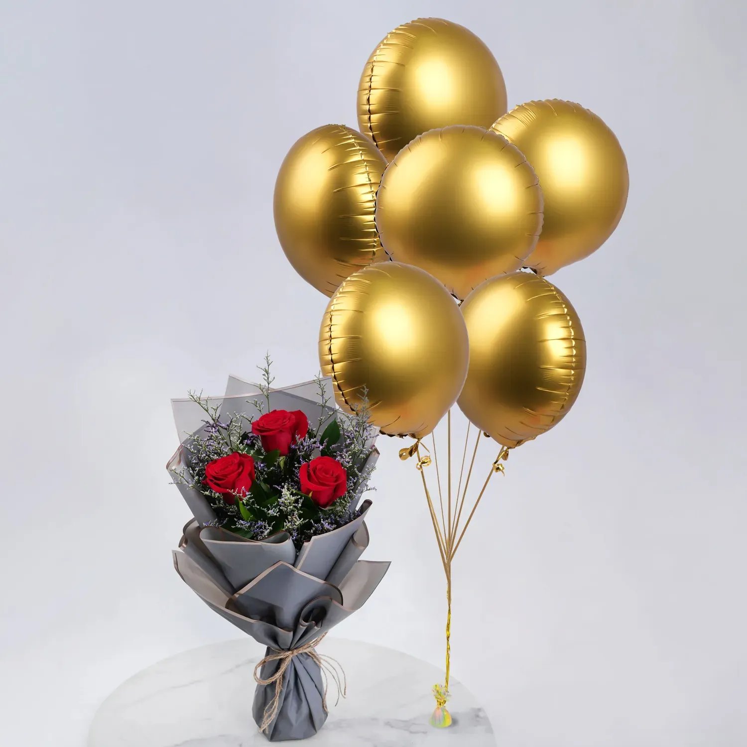 Helium Filled 6 Golden Foil Balloons