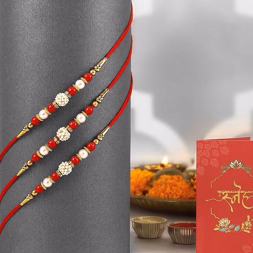 Pearl Rakhi Set of 3 with Almonds