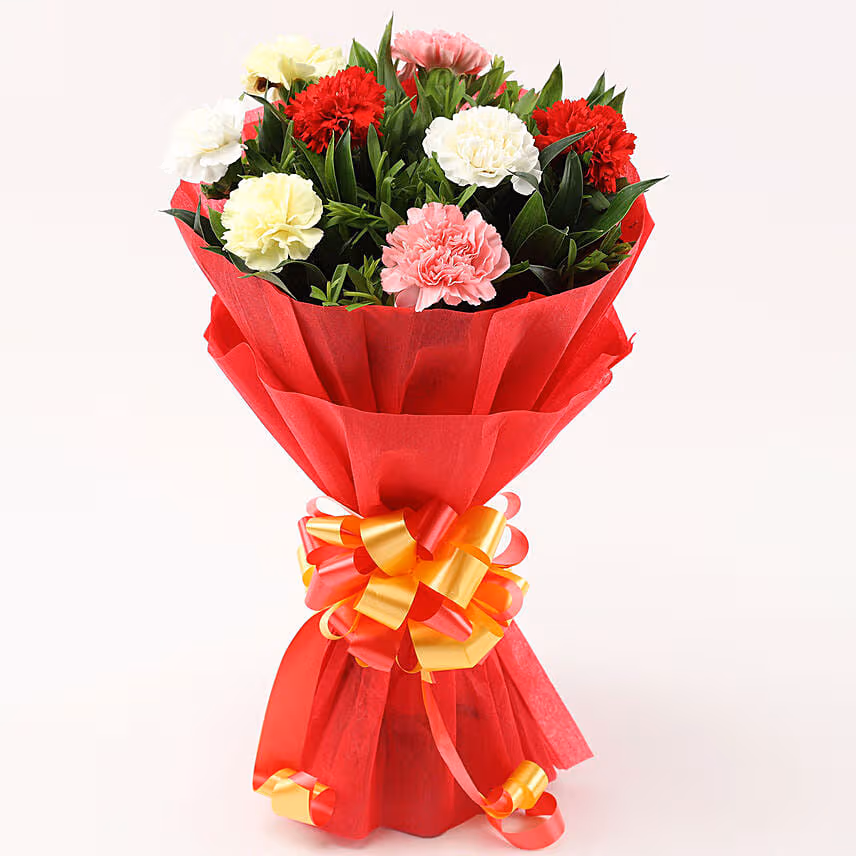 Mixed Carnations Bouquet with Green Fillers