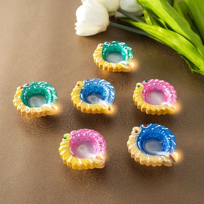 Set of 6 Multicolour Terracotta Diya with Decorative Packaging