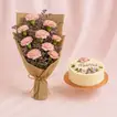 Exquisite Pink Carnation Bouquet & Chocolate Cake for Mom