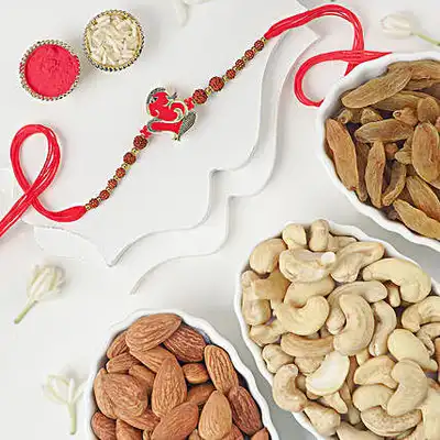 Mystical Ganesha Blessing Rakhi with Premium Dry Fruits Gift Set